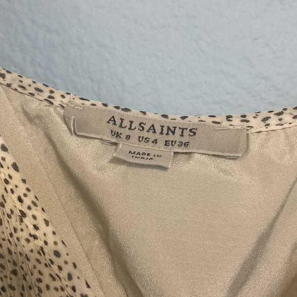 All Saints Women Size 4 Dayla Speckled Black White True Wrap Midi Dress Ruffles - Picture 6 of 16